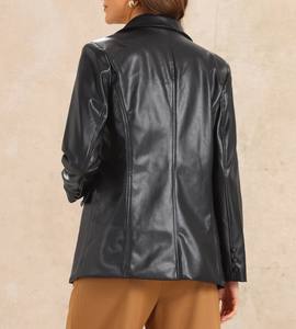 Veste en cuir tendance pour femmes, automne-hiver, col montant, manches longues, coupe-vent, imperméable, respirante - Product Image 3