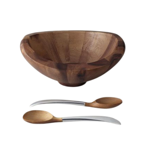 Ensemble de saladiers en bois de manguier faits à la main avec ustensiles de service, grand saladier en bois écologique avec un design imprimé unique - Product Image 3