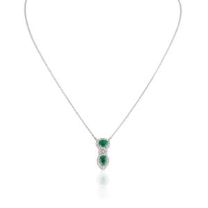 Collier pendentif en platine plaqué rhodium avec émeraude et diamant, accent perle, pour fiançailles - Product Image 6