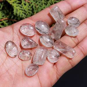 Tourmaline noire naturelle Rutile Quartz cristal polonais Cabochon en vrac pendentif de pierre précieuse Quartz rutile dos plat pierre faite à la main - Product Image 5