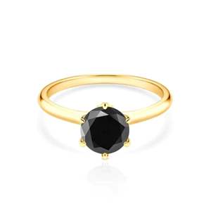 Round Shape Solitaire <b>Black</b> Diamond <b>Wedding</b> Ring For Women - Product Image 1