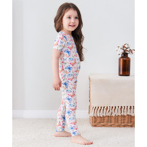 Pyjama en bambou tricoté à manches courtes pour tout-petits, style estival doux, vêtements de nuit personnalisés en bambou - Product Image 5