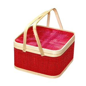 BAMBOO GIFT <b>BASKET</b> Natural Woven Gift <b>Basket</b> with Lid and 2 Handles Custom Color for Gifts and Storage <b>Wicker</b> Crafts - Product Image 1