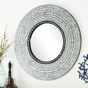 Venta al por mayor de lujo de diseño moderno de madreperla decoración de pared redonda con espejo de pared artículo de decoración del hogar para la sala de estar de Vietnam - Product Image 2