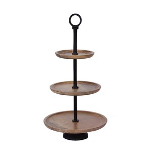 Présentoir à gâteaux en bois de luxe à un niveau forme ronde finitions naturelles pour présentoir de fête d'anniversaire de mariage en gros en vrac - Product Image 3