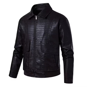 OEM Custom Made Men's Classic <b>Leather</b> <b>Jacket</b>-High Quality Durable Stand Collar Front Logo Embossed Windproof Eco-Friendly - Product Image 3