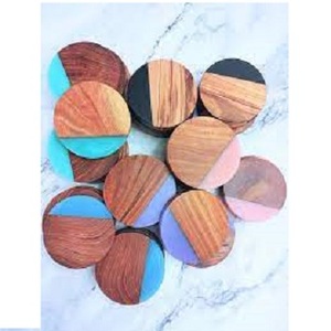 Fait à la main bonne qualité bois naturel résine multicolore résine pierre finition forme carrée café sous-verre en bois multicolore classique - Product Image 4