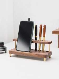 Creative Modern Double Tier Wooden Office Organizer Pen Cup Pencil <b>Holder</b> <b>Desk</b> School Storage iPad Mobile <b>Phone</b> Stand Tabletop - Product Image 6
