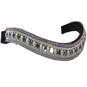 Bandas de caballo de cuero de vaca de grano superior en cuero de lujo con acabado negro con perlas multicolores de 5 filas y cristales brillantes - Product Image 1