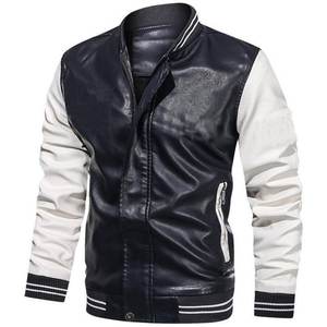 Blouson bombardier moto en faux cuir pour hommes, col montant, polaire, coupe-vent, léger, manteaux de course, vêtements d'extérieur, rouge - Product Image 1