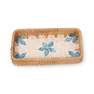 Plateau de service en rotin fait main écologique avec nacre pour la maison, la salle à manger, le service de nourriture et l'affichage sur table - Product Image 4