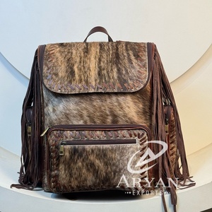 Rétro élégant vrais cheveux sur cuir de vachette frange couche sac à dos en gros en cuir véritable multi-fonctionnel voyage sac à dos sac - Product Image 1