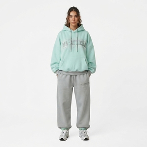 Conjunto de Sudadera con Capucha Oversize Verde Menta y Pantalones Deportivos Grises para Mujer, de Algodón y Felpa, Estilo Casual Urbano, Venta al Por Mayor OEM - Product Image 1