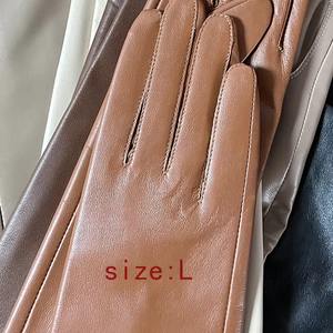 Gants à écran tactile en cuir véritable pour hommes et femmes Doublure en polaire douce en peau de mouton Fête d'hiver Marron clair - Product Image 3