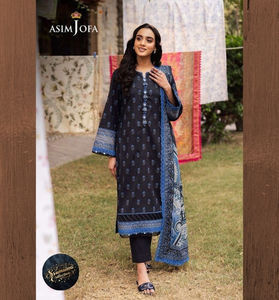 Ssumaira Present Asim Jofa's 3 Pc Kameez Salwar Cosido Pakistani Boutique Impreso Vestido de césped para fiestas - Product Image 3