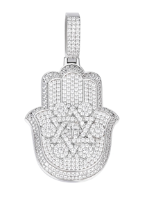 Colgante de Mano de Hamsa con Piedras de Moissanita con Claridad VVS, Chapado en Oro de 14K y Rodio, Estilo Religioso para Regalos - Product Image 3