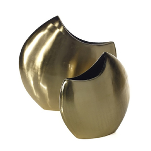 Juego de 2 floreros pulidos dorados brillantes de estilo medio redondo, decoración del hogar, centro de mesa de boda hecho a mano, jarrón de Metal personalizable - Product Image 1