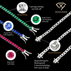 <span class=keywords><strong>Bracelet</strong></span> tennis en argent sterling 925 de haute qualité avec saphir émeraude zambien, serti de pierres de laboratoire cultivées, quatre griffes, tons arc-en-ciel - Product Image 4