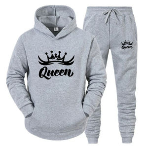 Ensemble deux pièces pour hommes et femmes Tenue de couple écologique 'Queen King' Survêtements imprimés Sweat à capuche et pantalon de survêtement - Product Image 3