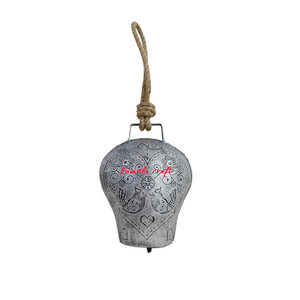 Handmade Vintage Metal Hanging Bell with Heart and Bird Design, Decorative Custom Laser Engraved Bells - Product Image 3
