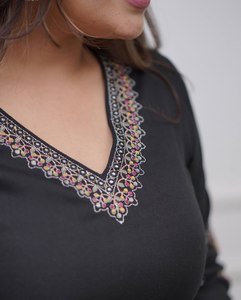 Traje Salwar Kameez paquistaní con bordado floral negro elegante para mujer con estampado Dupatta étnico tradicional - Product Image 4