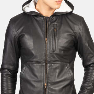 Baston Genuine <b>Sheepskin</b> Leather Bomber <b>Jacket</b> in Black with Hood Zippered Reversible Water-Proof XS Size for Autumn Season - Product Image 6