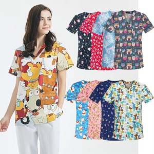 Acheter en gros col en V design jogger style imprimé gommages gommages médicaux infirmière à manches courtes ensemble de gommage tissu polyester - Product Image 2