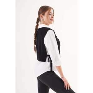 Pull noir texturé pour femme, tricoté à la main, avec fermeture à nouer sur le côté - Product Image 4