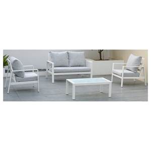 Juego de Muebles de Patio para Exteriores STAR de 4 Plazas, Blanco y Gris, BHR 10010 2 de Amicasa, Hecho de Aluminio y Poliéster - Product Image 1