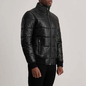 Lucas Genuine Sheepskin Leather Puffer Bomber <b>Jacket</b> Water-Proof Zippered Streetwear with Hooded Collar Sizes XS to 6XL - Product Image 2