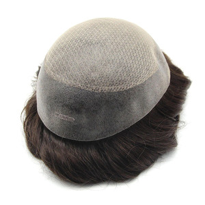 Peluca de cabello humano Remy de tamaño de gorra pequeña para hombre, ondas profundas para unidades de reemplazo de prótesis de cabello virgen de encaje, tupé - Product Image 4