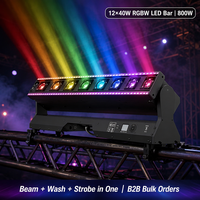 Barra de Luces LED RGBW de 12x40W con Cabezal Móvil, 144 Tiras Auxiliares, DMX512, RDM, Beam, Strobe, Zoom, Wash, para DJ, Escenarios y Clubs