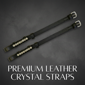 Cómodo Protector de Cabeza de Cuero Genuino Negro con Cristales, Hebilla Plateada, Bolsillo Personalizable para Equitación Clásica (Inglés) - Product Image 2