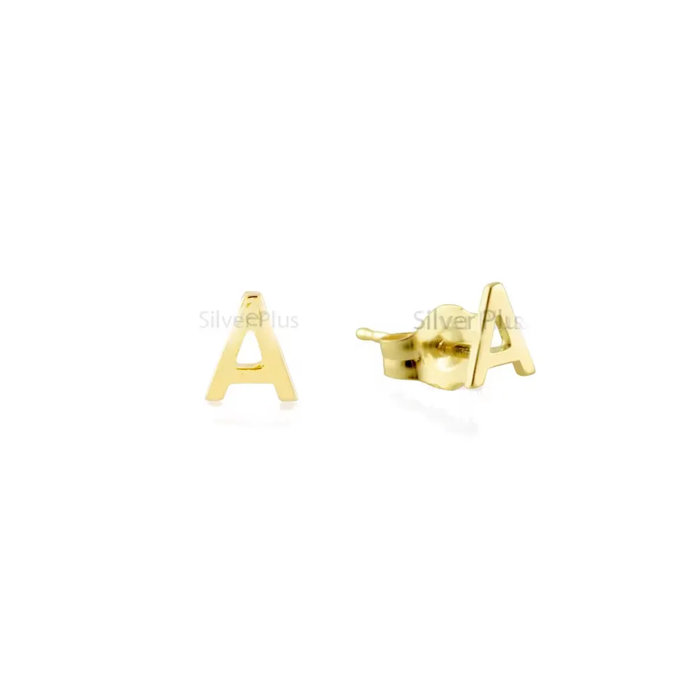 Solid 14K Yellow/Rose/White Gold Initial Alphabet Studs Earrings Wholesale Minimalist Jewelry