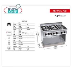 Cuisinière à gaz 6 brûleurs avec four à gaz GN 2/1, 39,3 kW - Product Image 4