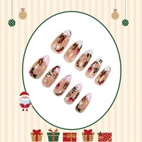 HYC-DY-904 Uñas Postizas de Navidad con Diseño de Árbol de Jengibre, Forma de Almendra, Reutilizables, Cobertura Completa, 24 Piezas