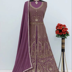 Heavy Faux Georgette Anarkali Sequence Thread Jari Work 2,90 Mtr Flair Bordado Hasta el suelo Salwar Kameez | Tendencias - Product Image 1