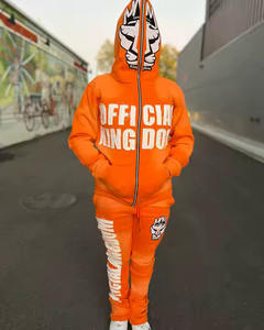 Sudadera con capucha y pantalones de chándal para hombre con hombros caídos de peso pesado de alta calidad fabricante Hip Hop Y2k chándales bordados desgastados - Product Image 2