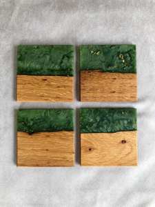 Brown Wood Green Resin Coaster Set in Handmade <b>Walnut</b> Square Design Perfect for Home Hotel Tea Drinks <b>Table</b> Decor Accessory - Product Image 6