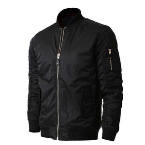 Concevez votre propre logo Veste bomber décontractée pour homme en tissu uni d'automne Service OEM Léger Col montant Fermeture éclair Noir - Product Image 2