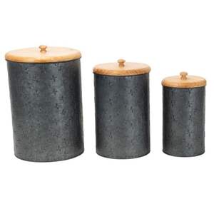 <b>SET</b> of 3 Galvanized <b>Canister</b> With Wooden Lid Premium Quality Handmade Container Round Shape Designer Wholesale Iron <b>Canister</b> - Product Image 1