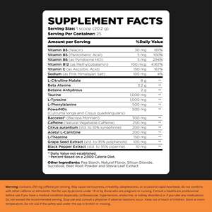 POWERVANCE AMERICAN PREWORKOUT - 8000 mg de L-CITRULINA MALATO - 3200 mg de BETA ALANINA - 250 mg de CAFEÍNA - Uso en Adultos - Product Image 2