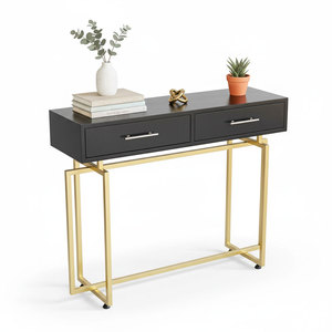 Mesa Consola de 100x30x81cm con Cajones, Madera de Caucho y Estructura de Hierro CST074 - Para Abrigos de Mujer - Product Image 1