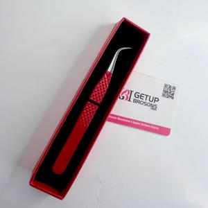 Pince à épiler pour cils GETUP BROSONS IMPEX de haute qualité, en acier inoxydable courbé, anti-magnétique, anti-statique, pointe lisse de 10 mm, poignée diamantée - Product Image 6