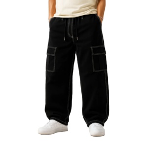 Manufacturer Custom Patch Embroidered Denim Flared Pants Contrast Stitching Acid Wash Men Sweatpants And Flared Jogger Pants Set - Product Image 1