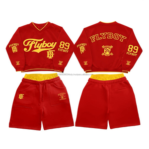 เสื้อยืดแขนสั้นสไตล์สตรีทแวร์ลำลองสำหรับผู้ชายปี 2026 ชุดเซ็ตผ้าฝ้าย 100% พิมพ์ลายโลโก้ ผ้าพิมพ์ลายสั้น - Product Image 4