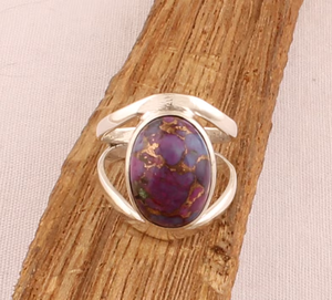 Anillo doble de Plata de Ley 925 sólida para hombre y mujer, piedra preciosa ovalada turquesa de cobre púrpura, regalo de banda de dos capas elegante hecho a mano - Product Image 1