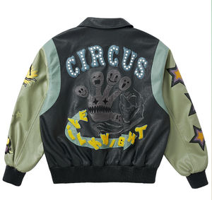 Blouson aviateur classique noir pur personnalisé vestes en cuir pour hommes veste en cuir véritable imprimée brodée vintage pour hommes - Product Image 2