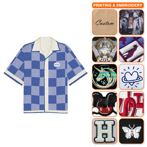 Nouveau gros hommes été tendance à manches courtes américain rétro contrasté Plaid col cubain chemise décontractée - Product Image 6