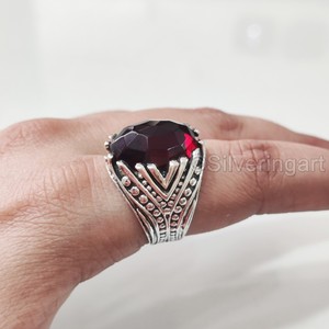 Anillo de Plata de Ley 925 con Granate Rojo Natural, Piedra de Nacimiento de Enero, Todas las Tallas, Joyería Fina Árabe, Recién Llegado - Product Image 5